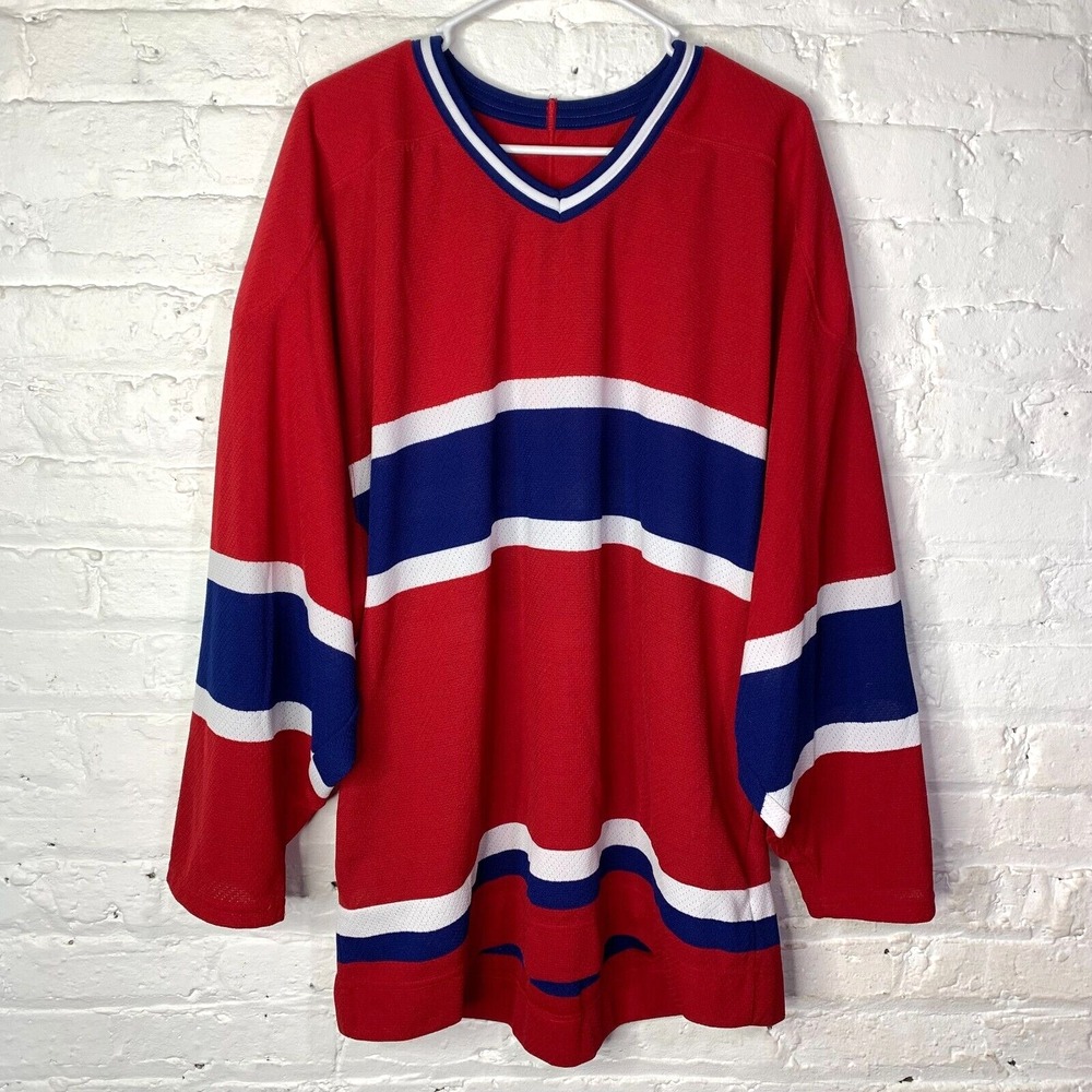 VINTAGE Montreal Canadiens Hockey Jersey Mens Large Red Blue CCM NHL Hockey
